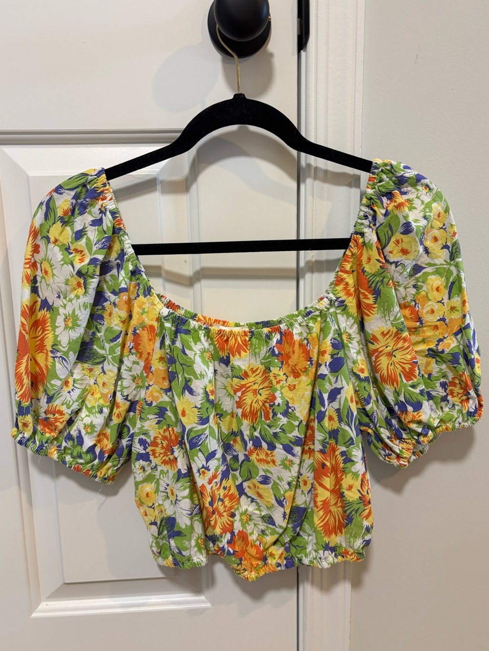 Cynthia Rowley Floral Print Puff Sleeve Crop Top